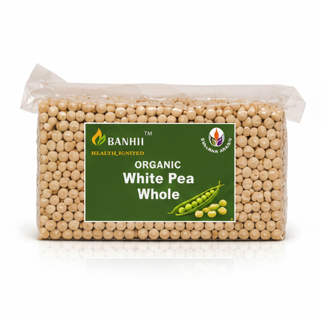 Bag of organic whole white peas, 500g