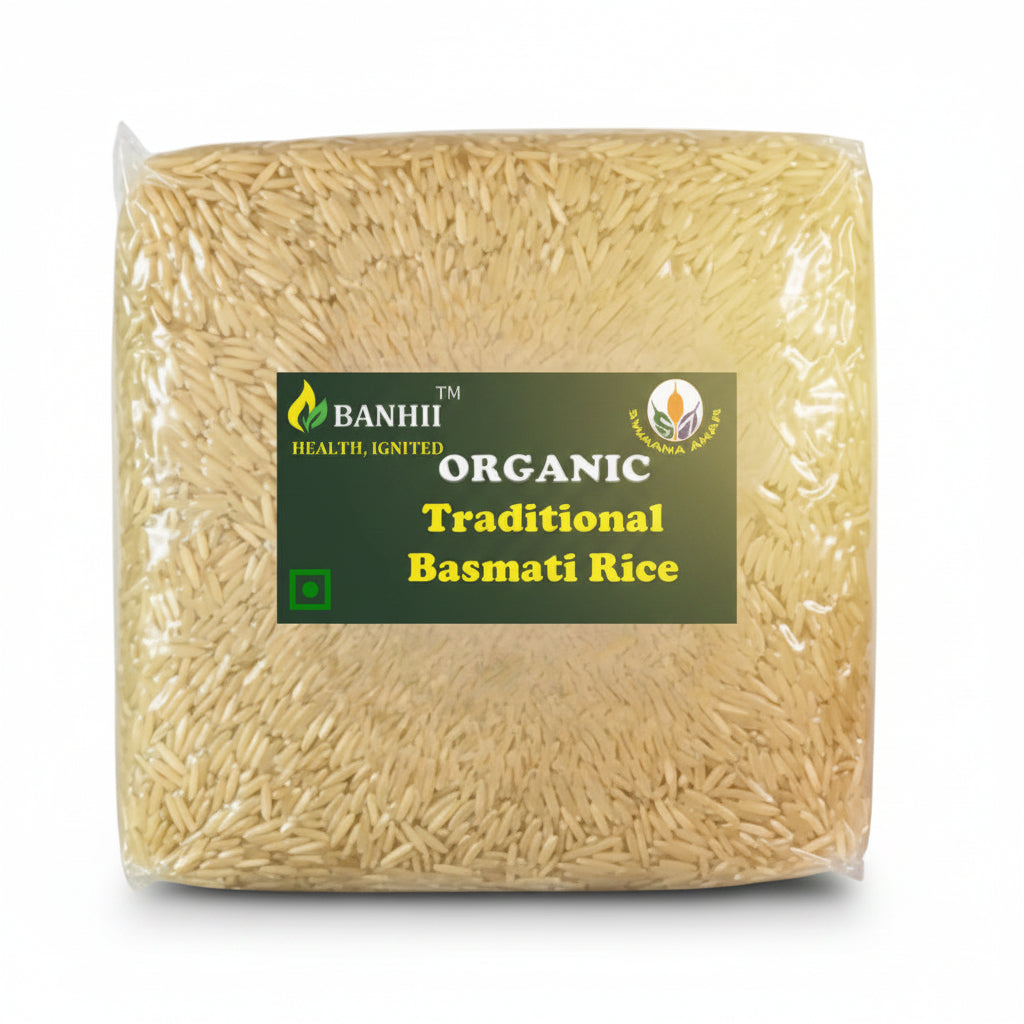 Organic traditional basmati rice in a 1kg bag