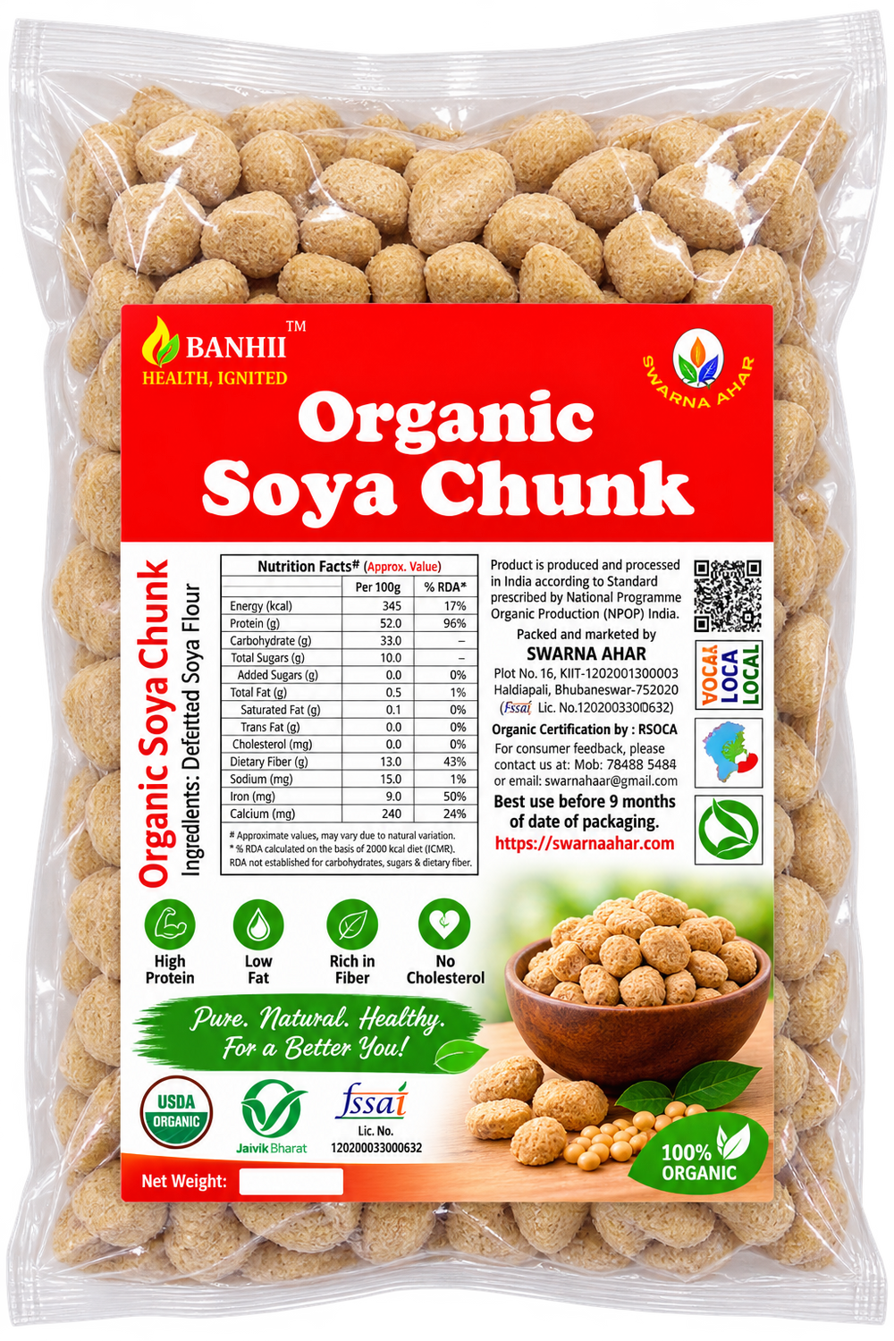 Organic soya chunks in a bowl