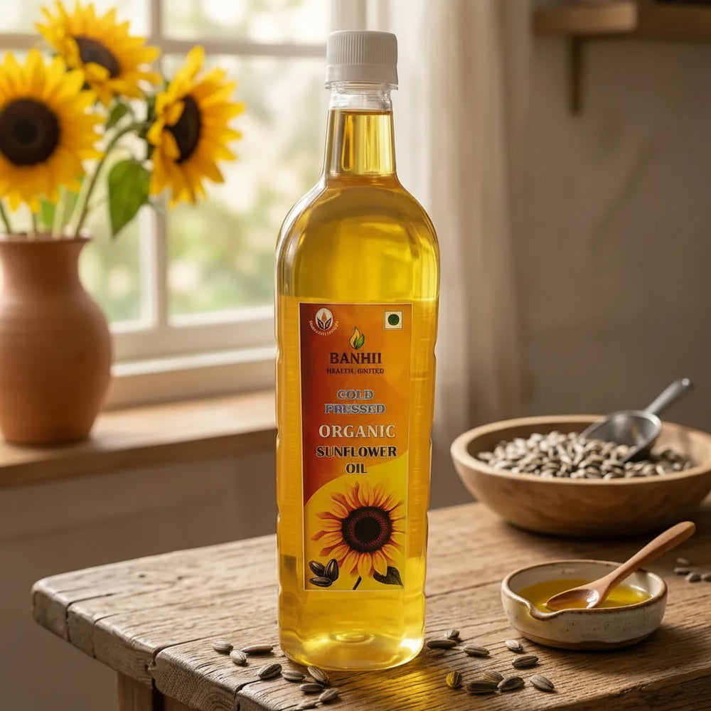 Organic sunflower oil in a 1L bottle