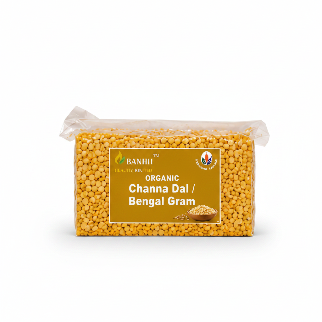 Organic channa dal split chickpeas in 500g packaging